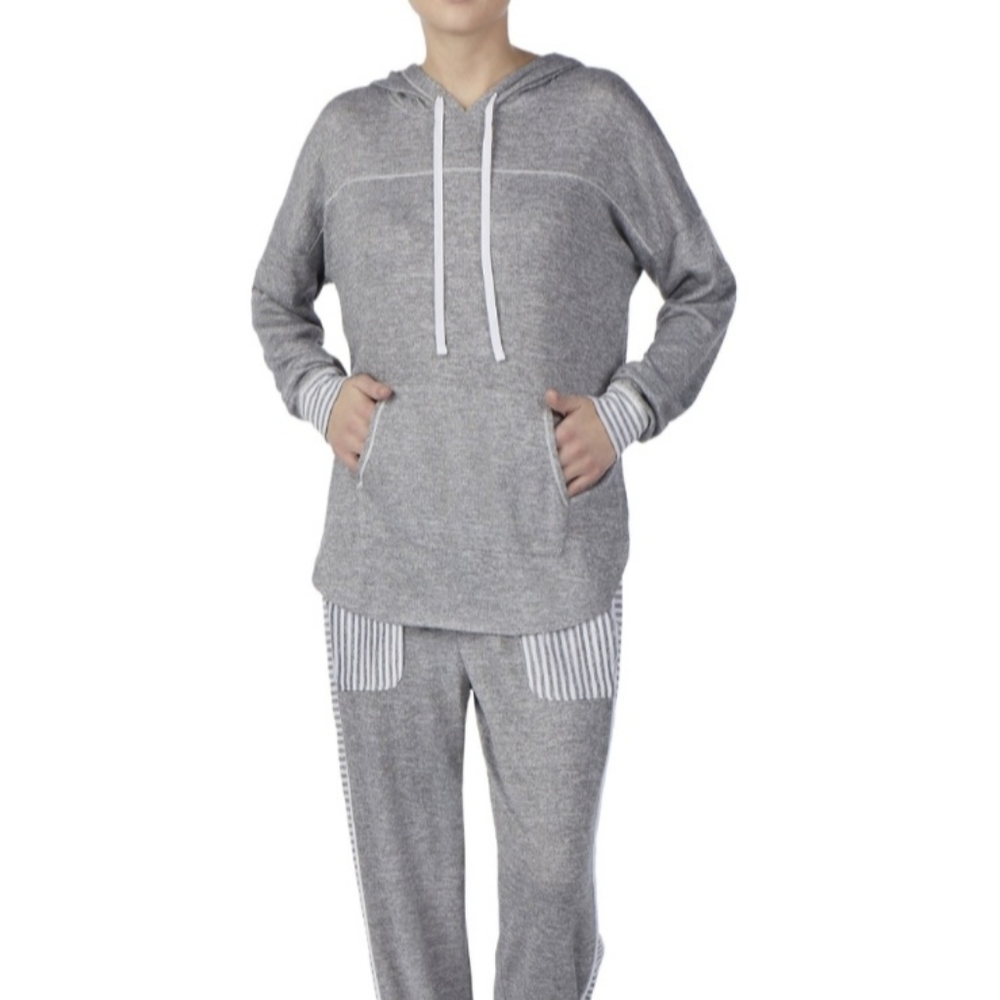Secret Treasures Gray Modern Hooded Kangaroo Pockets Hacci Top Athleisure L